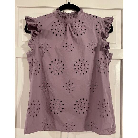 1. State purple eyelet ruffle sleeveless top size xs - Picture 2 of 9